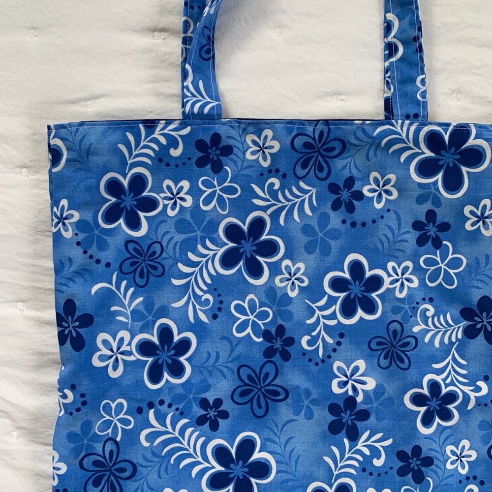 handmade blue hawaiian floral print tote